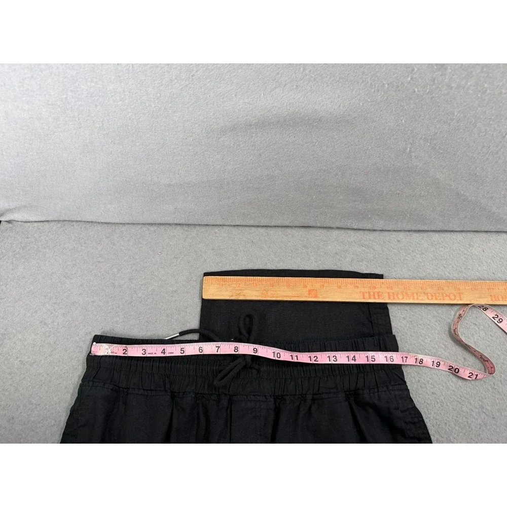 Quince Pants Women L Black 100% European Linen Wide Leg Coastal Minimalist Chic